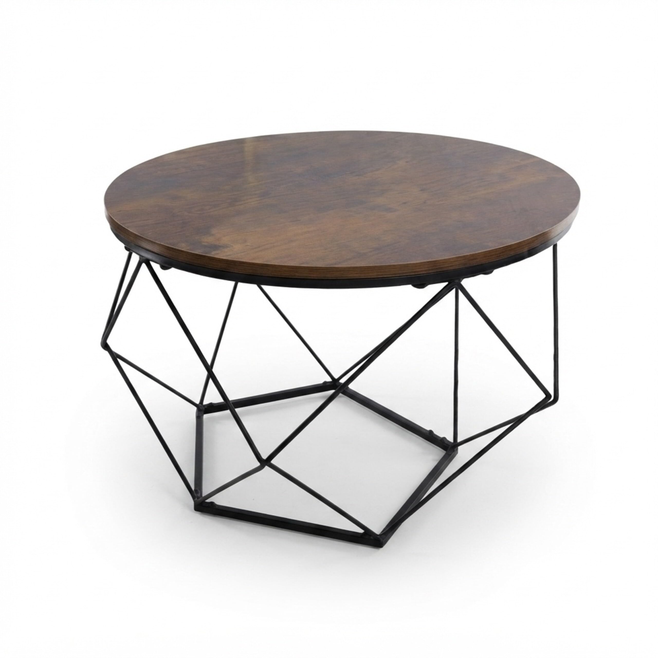 Relaxdays Couchtisch, 2er Set, Holzoptik & Metall, Industrial-Design, runde Beistelltische, Wohnzimmer, braun/schwarz