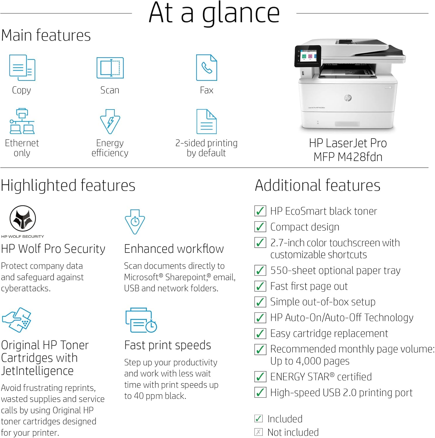 HP LaserJet Pro Multifunction M428fdn with Built-in Ethernet & Duplex Printing (W1A29A) : Office Products