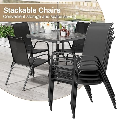 Miniatura 7 de TLSUNNY Juego de comedor de patio de 5 piezas, muebles de exterior para todo tipo de clima con mesa de 30 x 30 pulgadas y 4 sillas apilables de
