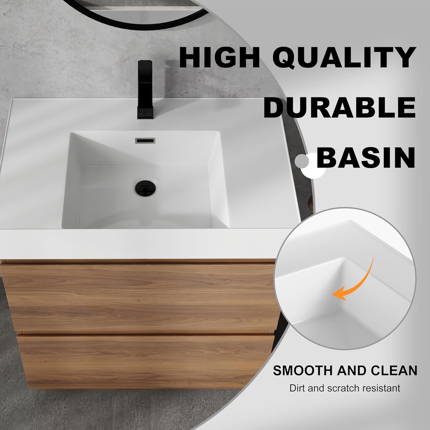 30 Inch Bathroom Vanity with Sink with 2 Drawers, Undermount Single Sink Bathroom Vanity, Freestanding Small Bathroom Vanity with Sink, Engineering Wood, Integrated Sink(Walnut)