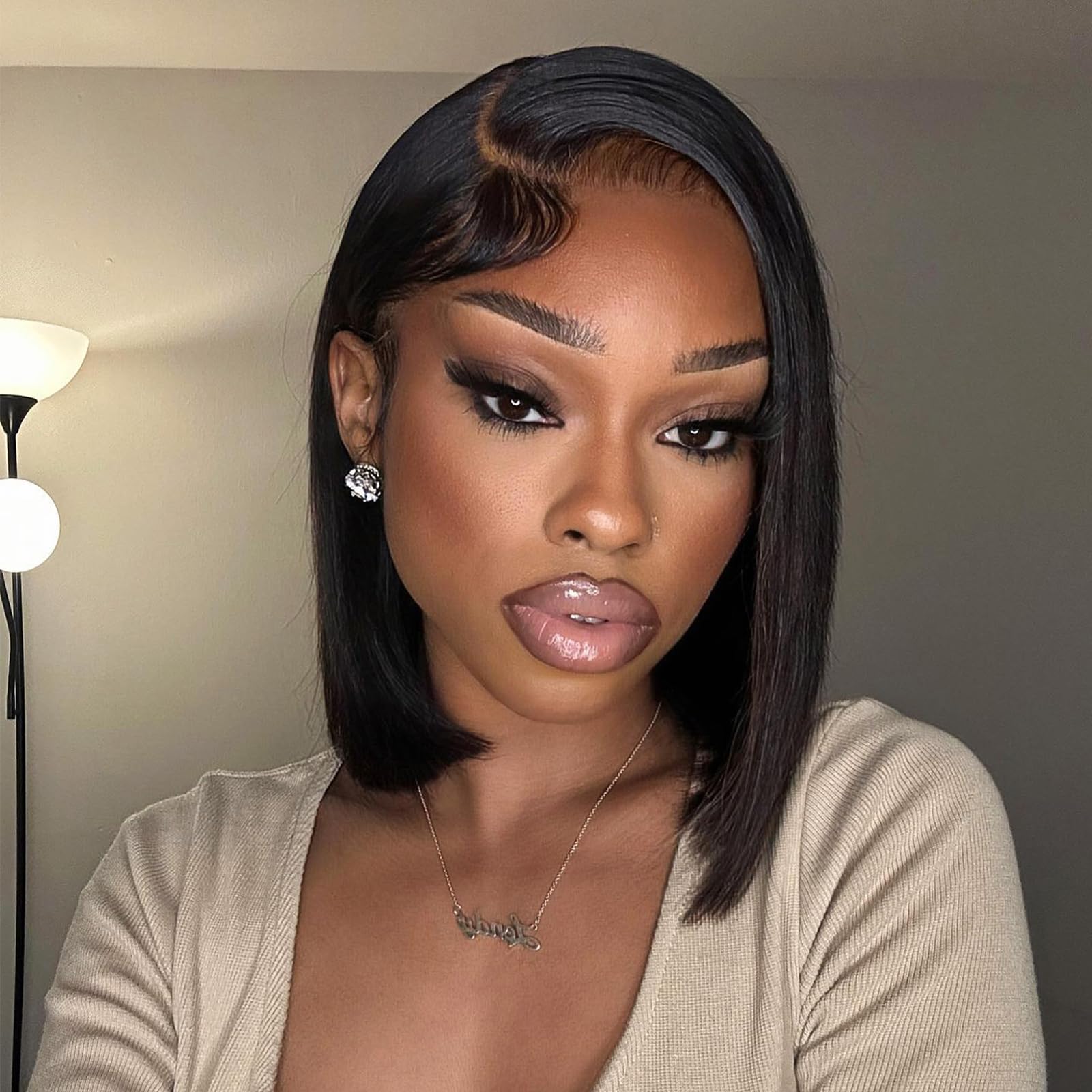 X-TRESS Wear and Go Glueless Bob Wigs Human Hair Pre Plucked Natural Hairline 13x4 HD Lace Front Wigs Human Hair Short Stright Bob Lace Front Wigs for Black Women 150% Density (12inch)