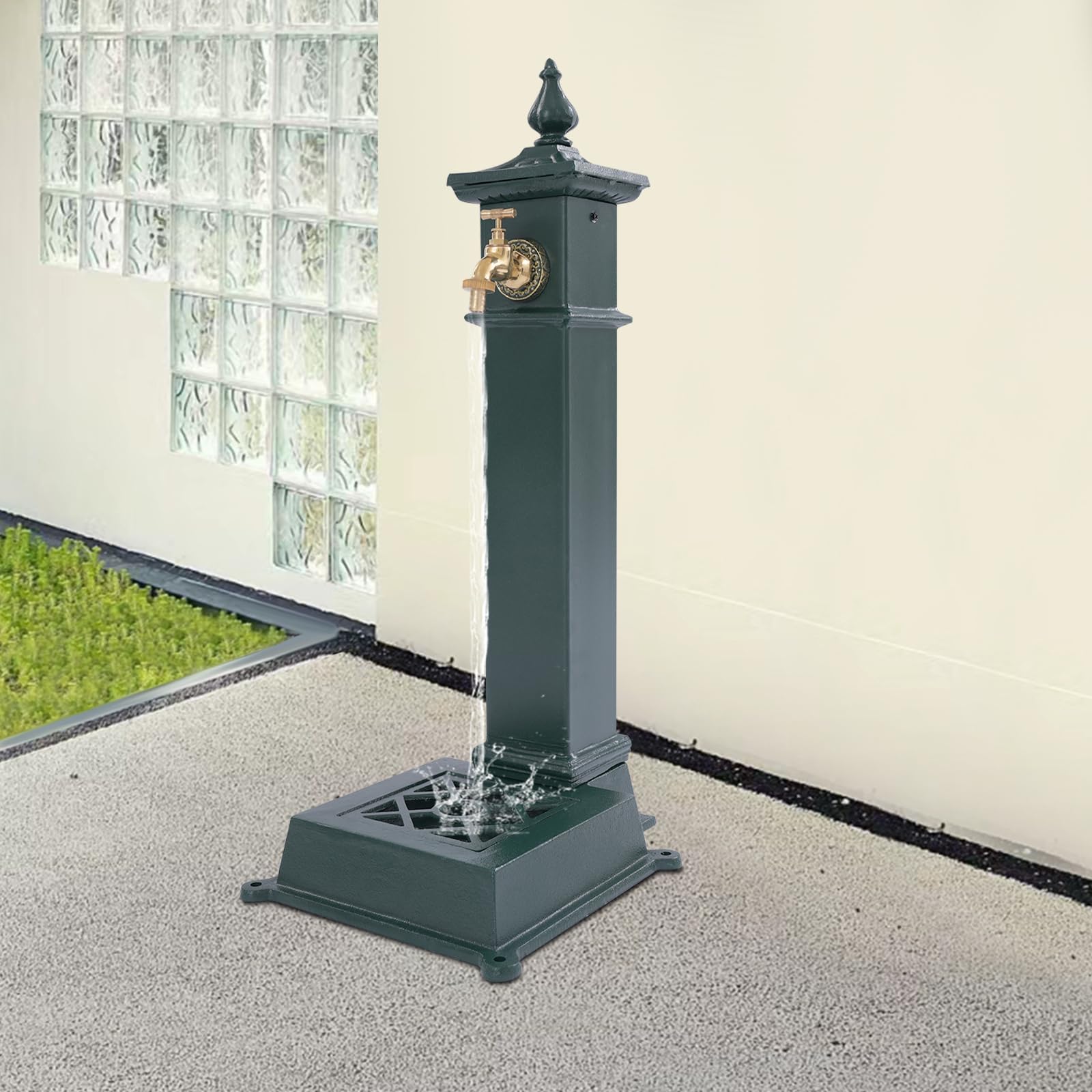 Colonne d'eau de jardin antique - Fontaine sur pied - Colonne d'eau avec robinet et bassin - 30,5 x 33 x 73 cm - Pour parcs