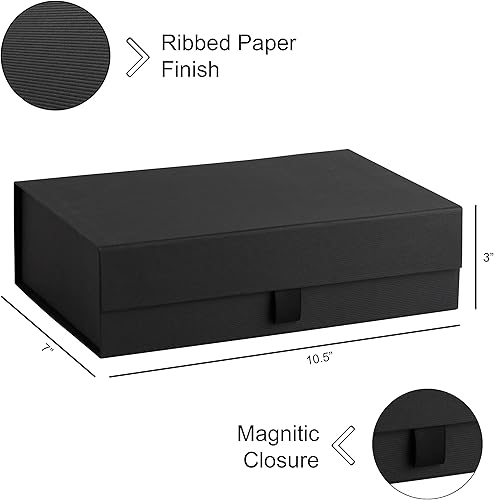 Miniatura 2 de Caja de regalo negra dura con tapa de cierre magnético 105 x 7 x 3 pulgadas paquete de 1 caja de recuerdo rectangular acanalada negra con acabado