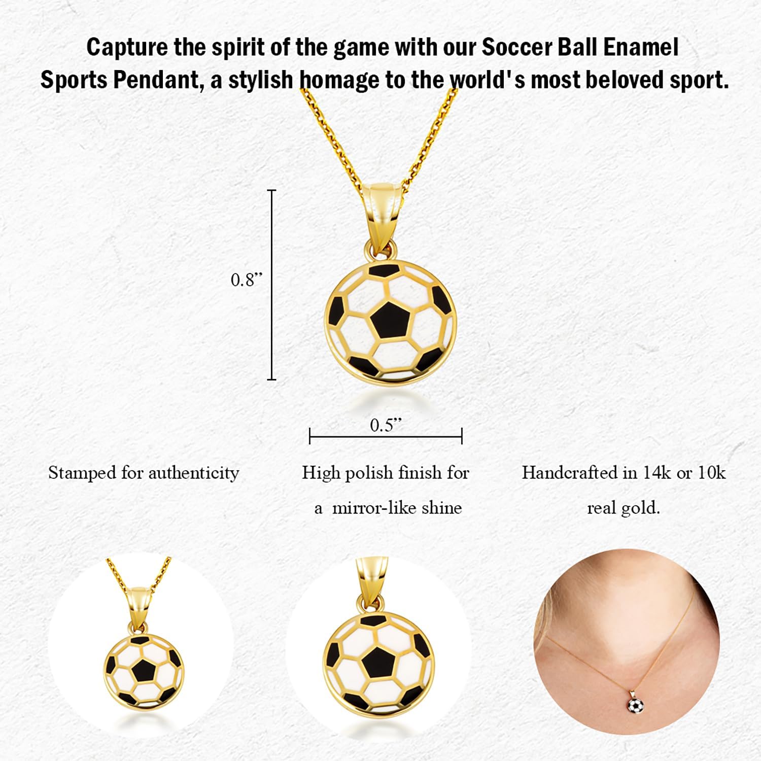 Claddagh Gold 14K Soccer Ball Enamel Sports Pendant Available in Yellow Rose and White - Image 4