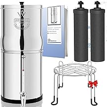 Weeplow® Neptune - Système de Filtration d'Eau par Gravité 11 Litres AISI 304 avec 2 Eléments de Purification O'Pure 2, Robinet avec Niveau d'Eau et Support Inox Offert