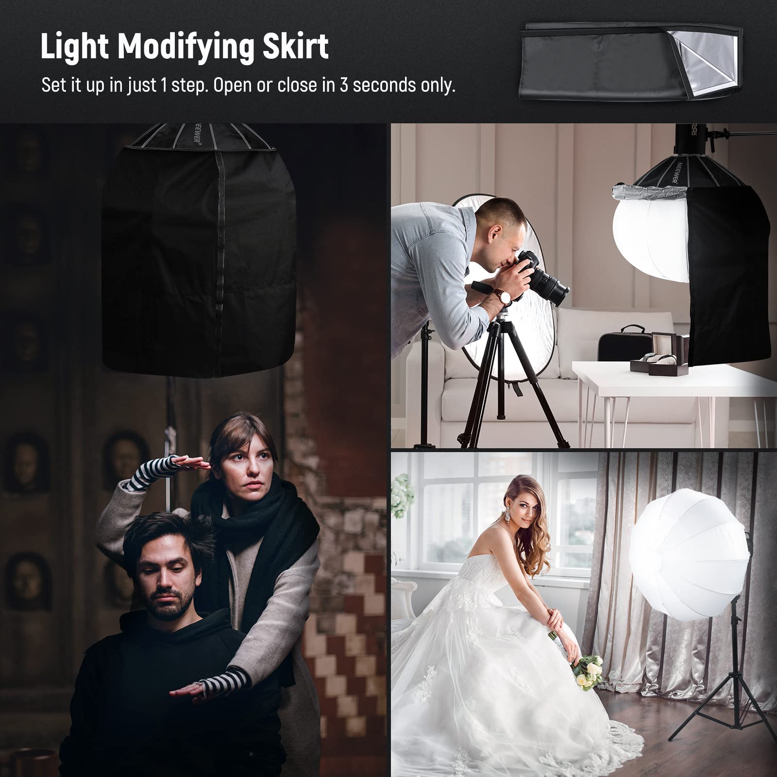 NEEWER 20"/50 cm Latarnia Softbox One Step Quick Release, dyfuzor światła 360° ze spódnicą, uchwyt Bowens do lampy wideo CB60 CB100 CB150 kompatybilny z Aputure Light 600d Amaran 60x Godox SL60W,