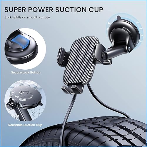 Vista 4 de TICILFO Phone Mount for Car Phone Holder [Military-Grade Suction & Stable Clip] Car Phone Holder Mount Windshield Dashboard Air Vent Universal