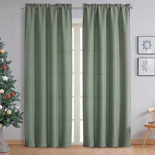 Miniatura 52 de Chyhomenyc Cortinas Rojas Navideñas de 84 Pulgadas de Largo Juego de 2 Paneles, Lino Sintético Texturizado Semi Filtrante de Luz Suave Aireado