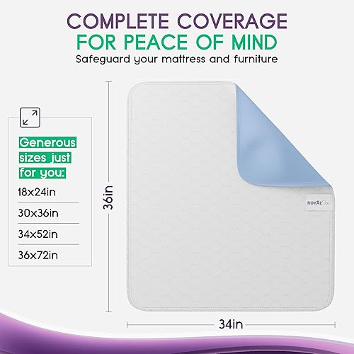Miniatura 6 de Royal Care - Protector de cama, silla y colchón para incontinencia, muy absorbente, impermeable y reutilizable, lavables a máquina, para niños,