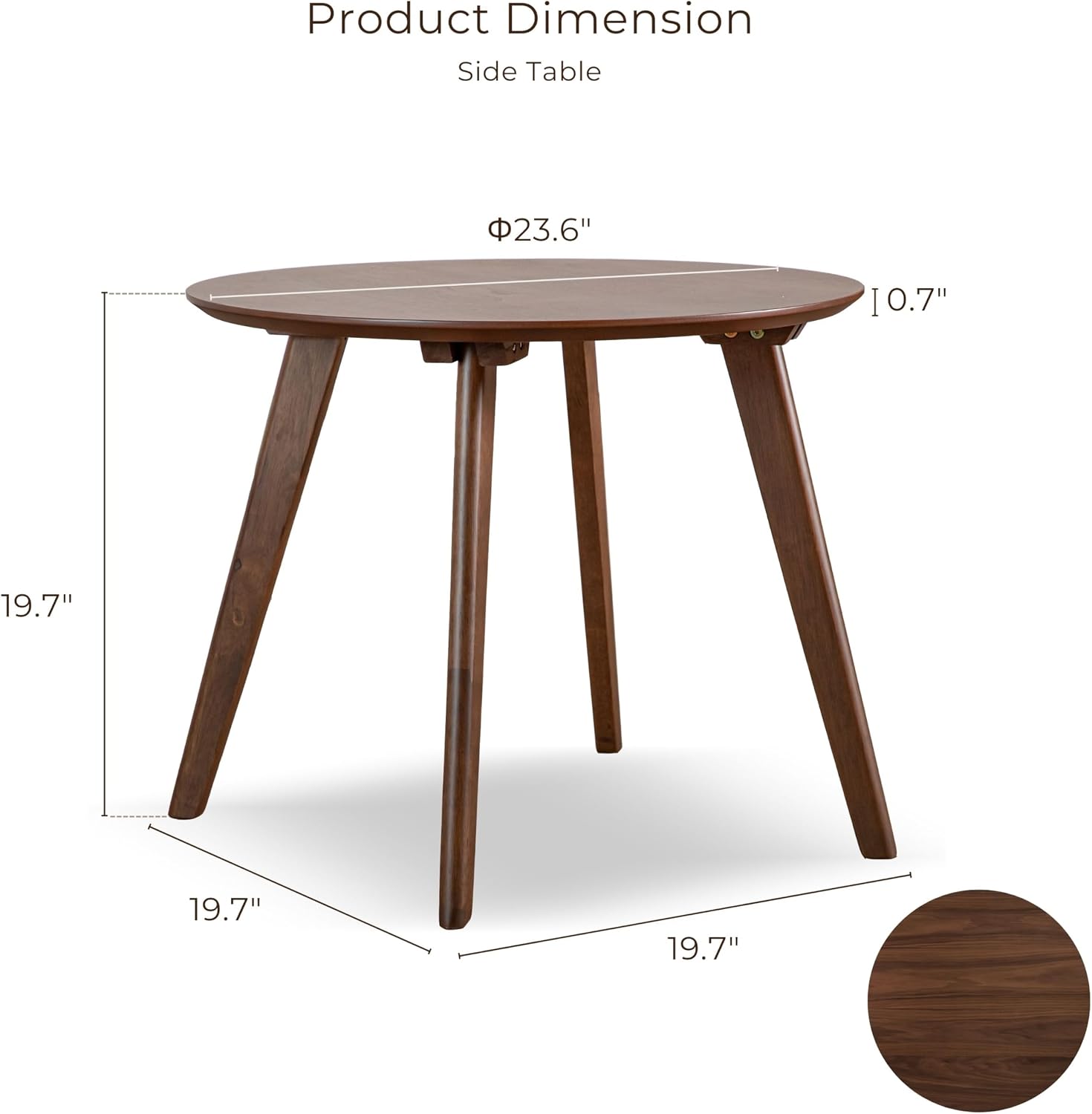 Furniture of America Callum Mid-Century Modern Solid Wood Brown Round Side Table with Tarpered Legs, Minimalistic Bedside Table for Living Room, Office, Home, Walnut