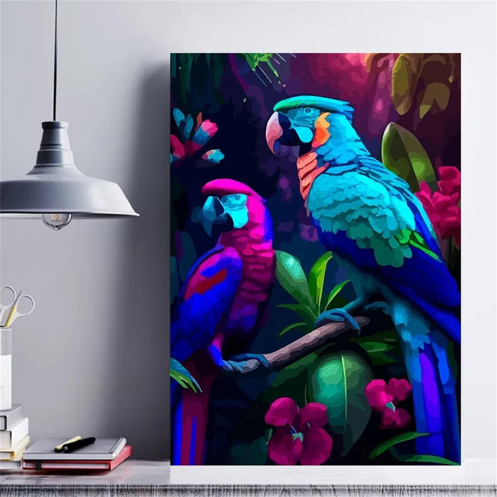 Dżungla papugi do malowania według numerów, dla dorosłych, bez ramy, 66 x 76 cm, malowanie według numerów, dla początkujących, z pędzlami i pigmentem akrylowym, obraz olejny na płótnie do dekoracji
