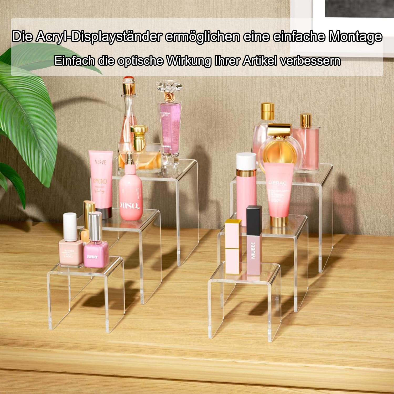 Rarapop 6 Stück transparente Acryl-Displayständer - Vielseitige Halter für Cupcakes, Figuren & Sammlerstücke - stabile Produktständer für Schmuck, Parfüm und Dekoration (SetB)