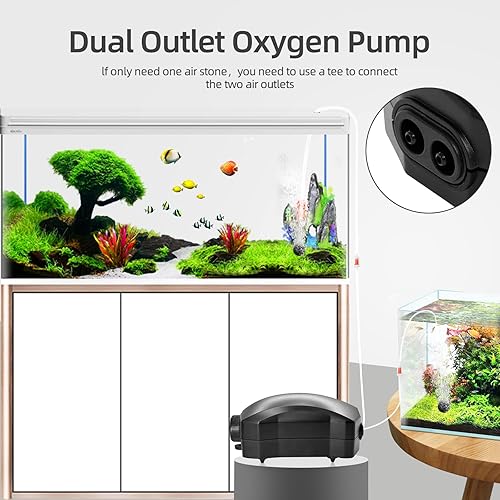 Miniatura 4 de Aquarium Air Pump Single OutletDual Outlet Adjustable Aerator with Accessories for 10-100 Gallon Fish Tank