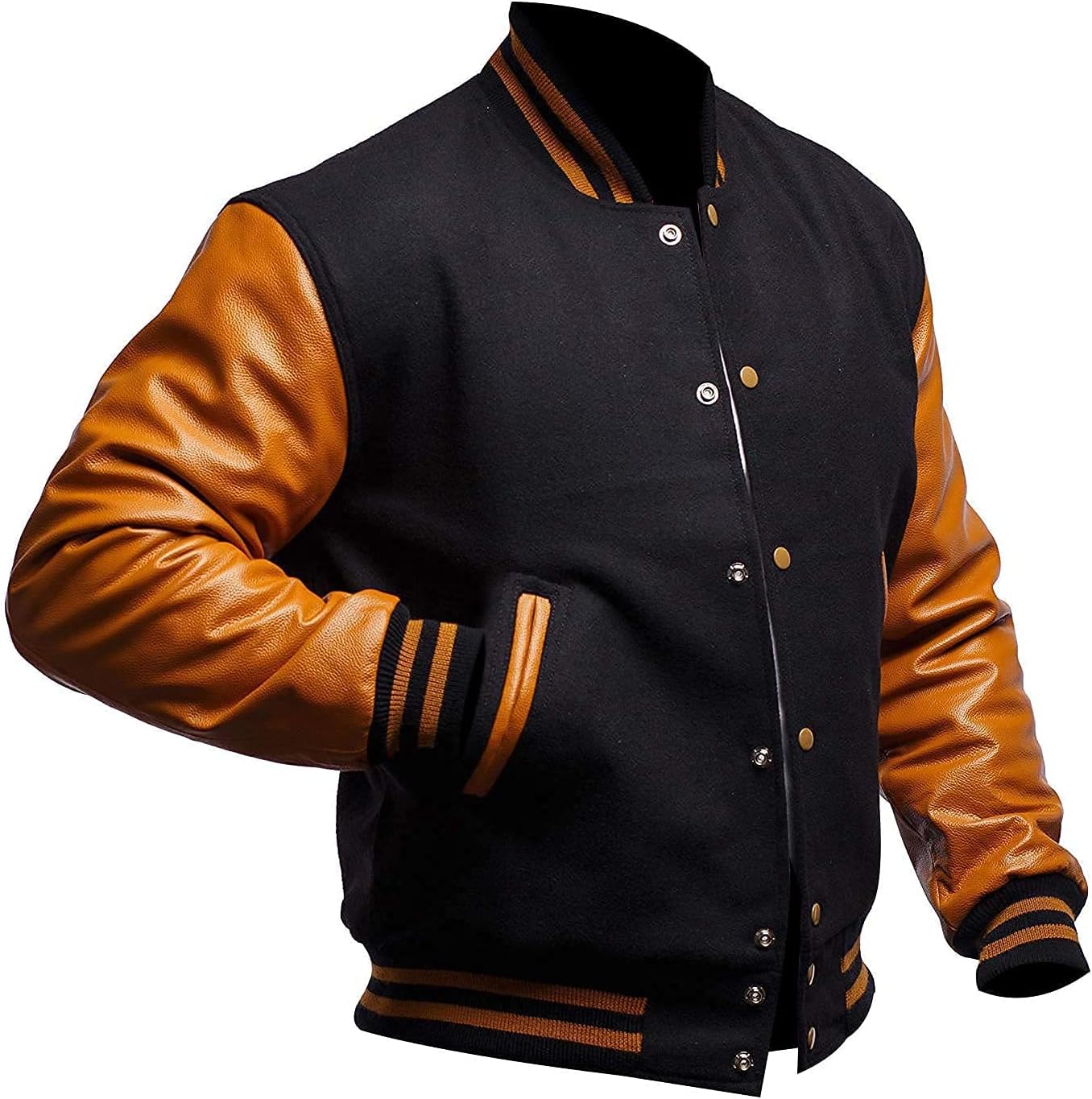 Varsity Jacket Men Real Genuine Leather Sleeve High School Baseball College Bomber Jackets For Mens,