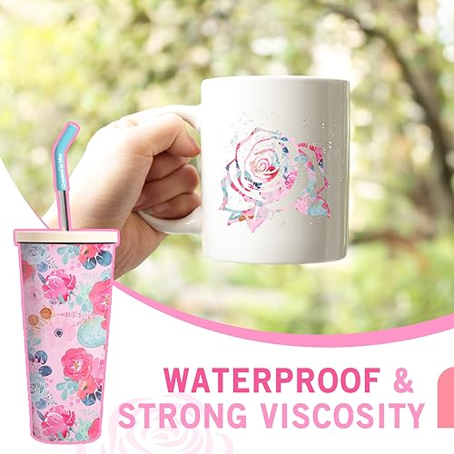 Miniatura 5 de Tintnut Rollo de vinilo permanente  12 pulgadas x 5 pies, vinilo adhesivo permanente con patrón de acuarela rosa para máquina de corte, decoración