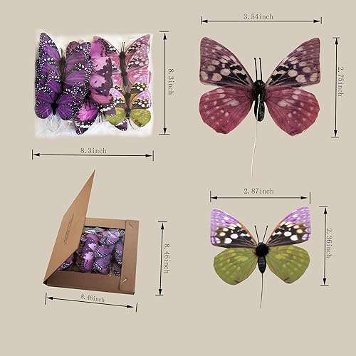 Miniatura 2 de Paquete de 12 estacas de mariposa 3D para decoración de bricolaje, 2 tamaños de adornos de mariposa para el hogar, flores falsas, suministros