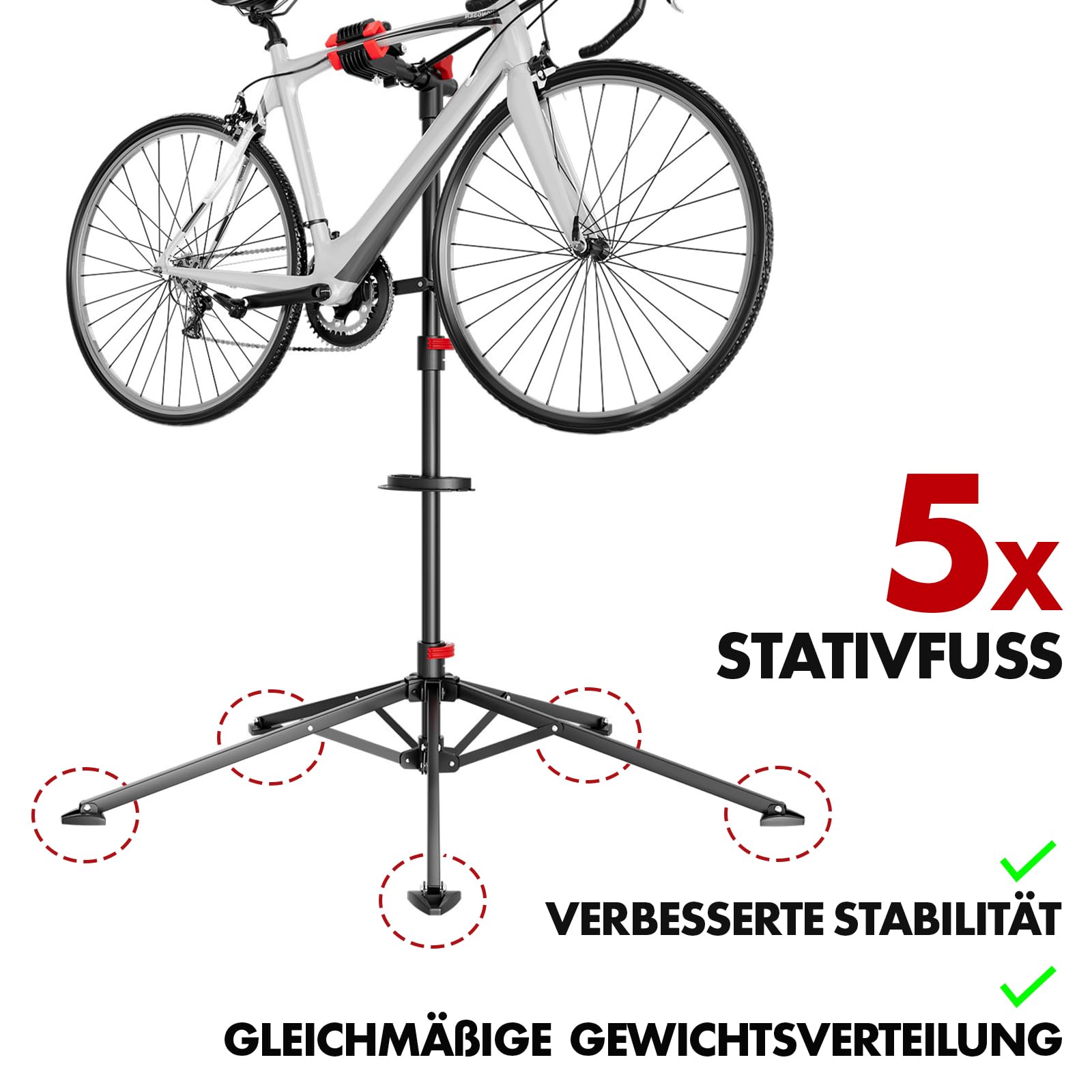 KARAT Uchwyt montażowy do rowerów, stojak naprawczy 360°, regulacja wysokości, obrotowy z dużą półką na narzędzia, wytrzymały do rowerów górskich do 30 kg (Lois)