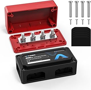 300A Bus Bar 48V DC Heavy Duty Power Distribution Block with 4*M8 Terminal Studs for Automotive, Car, Marine, Solar Applications and Electrical System(Positive Bus Bar - Red, Negative Bus Bar - Black)