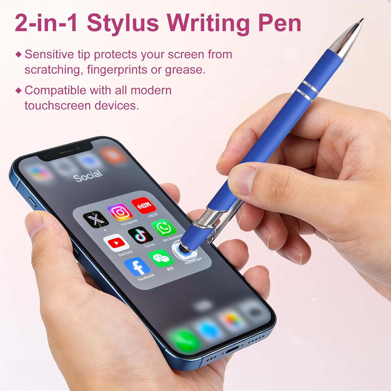 Blue Metal Ballpoint Pen, 2-in-1 Stylus, Black Ink, Rubber & Aluminum image 4