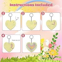 Vista 3 de Kits de punto de cruz de madera VKPI para niños, haz tus propios 6 llaveros de punto de cruz, kit de costura de madera, estrellas de manualidades