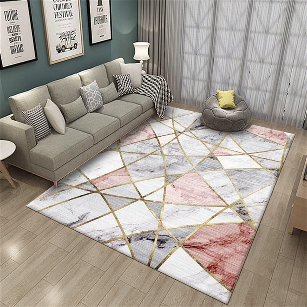 Tapis descente de lit gris 70x140 cm à motif grille moderne pour chambre adulte