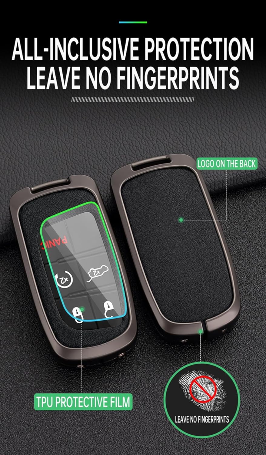 2/3/4/5 Button Smart Key Fob Cover with Keychain Fit for Jeep Remote Key Shell Case Compatible with Jeep Grand Cherokee for Dodge Challenger Charger Key Holder Key Sleeve-Short Chain Black