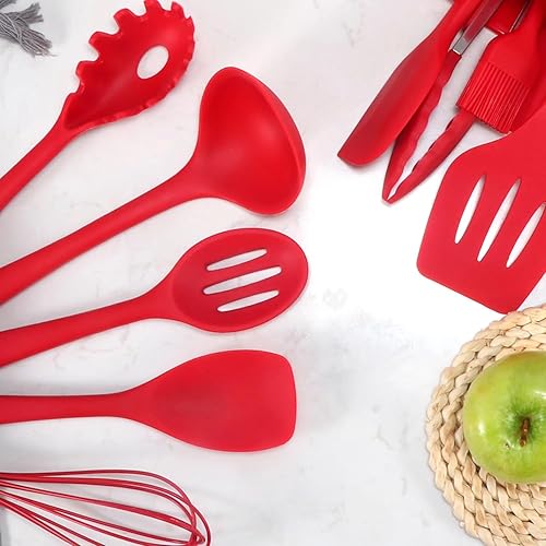 Miniatura 7 de Generic Juego de 10 utensilios de cocina de silicona, sin BPA, para utensilios de cocina antiadherentes (rojo), 10.63 x 2.56 pulgadas