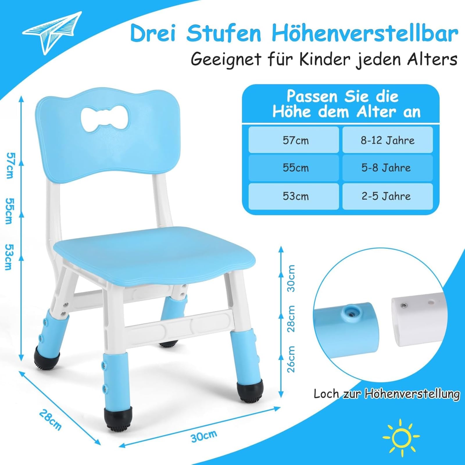 Silla Infantil Plastico Altura Regulable 100kg para Niños Mayores de 2 Años Azul