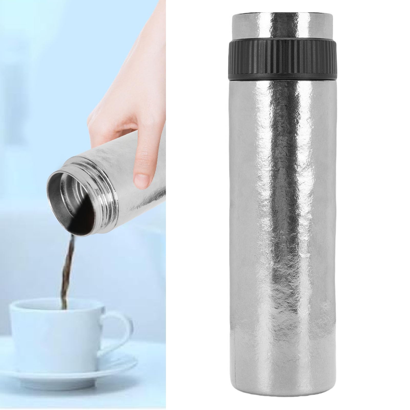 Pongnas Isolierte Tee-Ei-Flasche, 420 Ml, Doppelwandige Vakuumflasche mit Mechanischer Temperaturanzeige für Heißen, Kalten Kaffee, Tee, Milch – Ti -Kaffeetasse