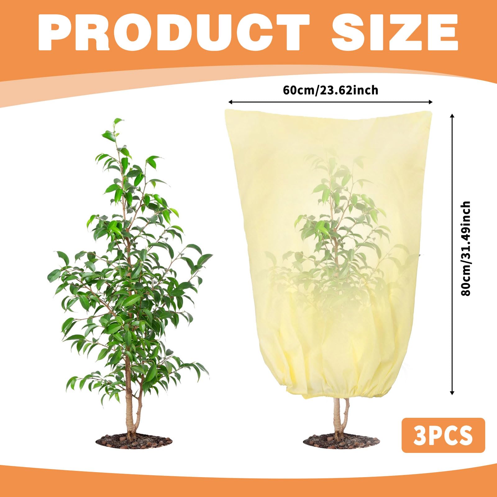 3Pcs Plant Fleece Frost Protection with Zipper Drawstring, Non-Woven Fabric Winter Plant Cover with Garden Gloves - Image 2