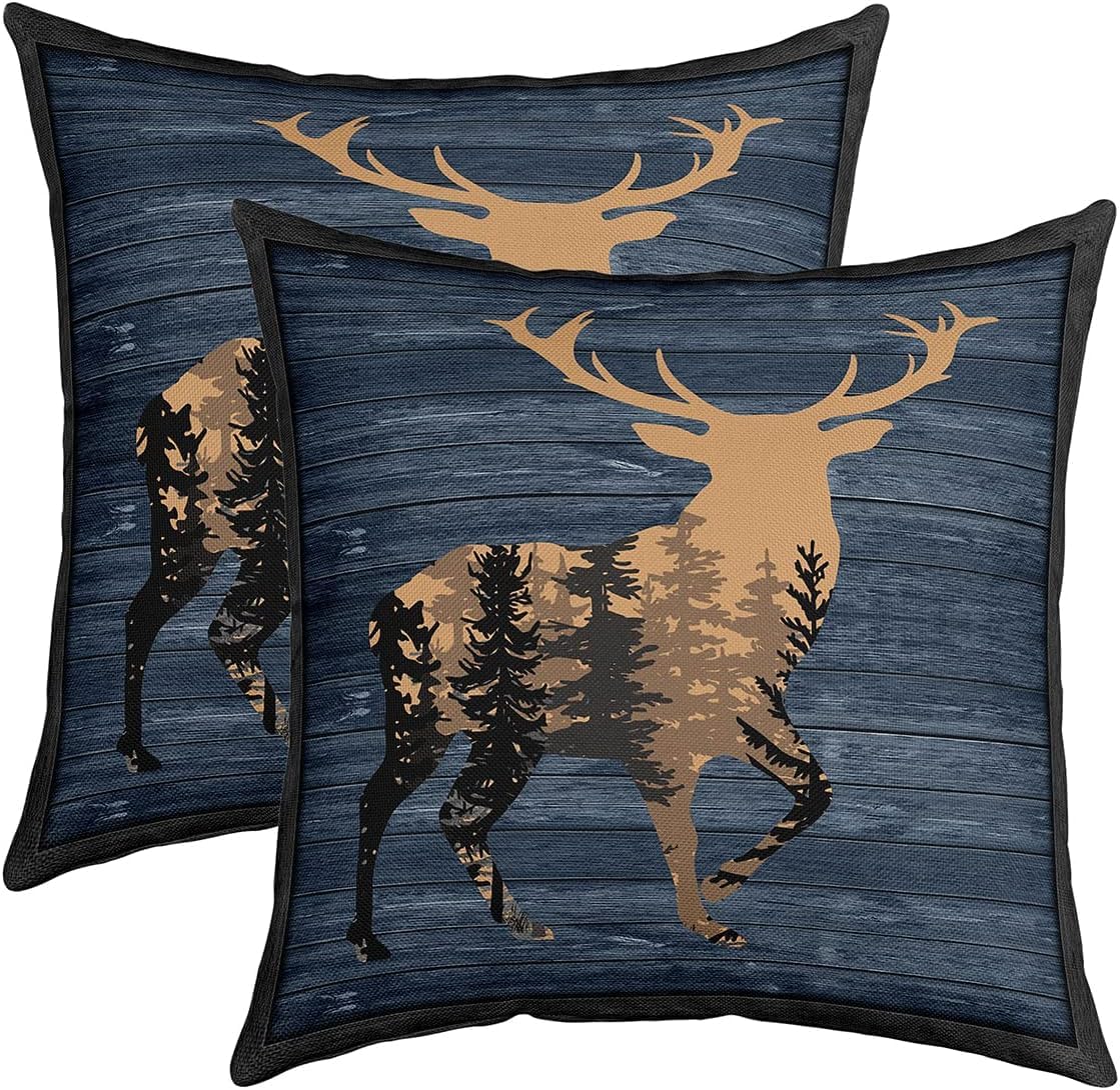Loussiesd 50x50cm Cute Deer Pillow Covers Sofa Bed 2pcs Set Pillow Covers Deer Hunting Sofa Cushion Couch Cushion Hut Antlers Western Farmhouse Prince Blue Brown Wild Animal Pillow Cover Pillow Case โ image 1