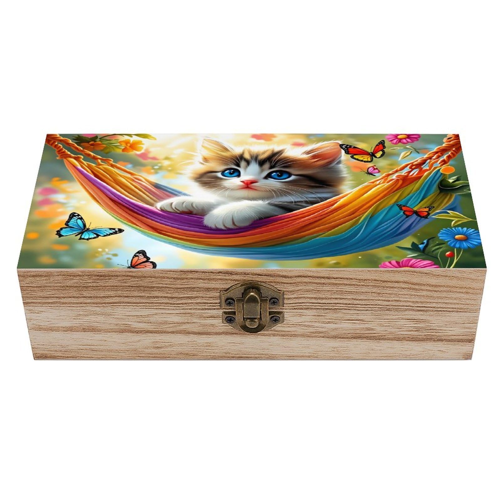 asbwuo Cute Little Cat Vintage Wooden Keepsake Box