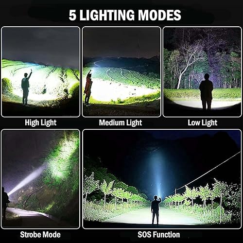Miniatura 4 de Linternas LED recargables de alto lúmenes, paquete de 2 unidades, 99000 lúmenes, linterna súper brillante con 5000 & # x000 Ah, impermeable, potente