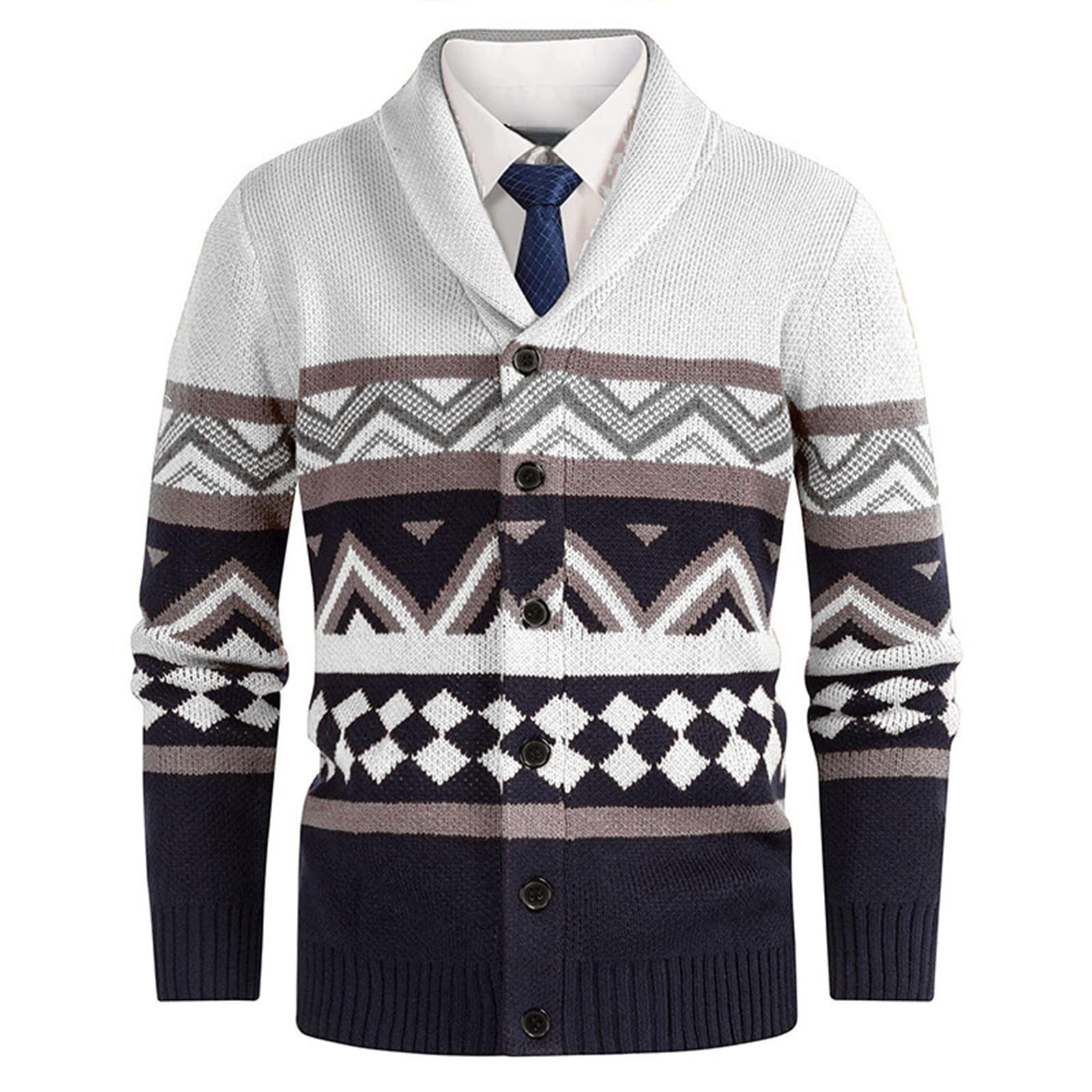 Cardigan Hombre Punto, Jersey Hombre Invierno Manga Larga Cuello De Chal Informal Prendas De Punto con Botones Sobreabrigo De Solapa Cárdigan Liso Jersey para La Moda Diaria Y Comodidad