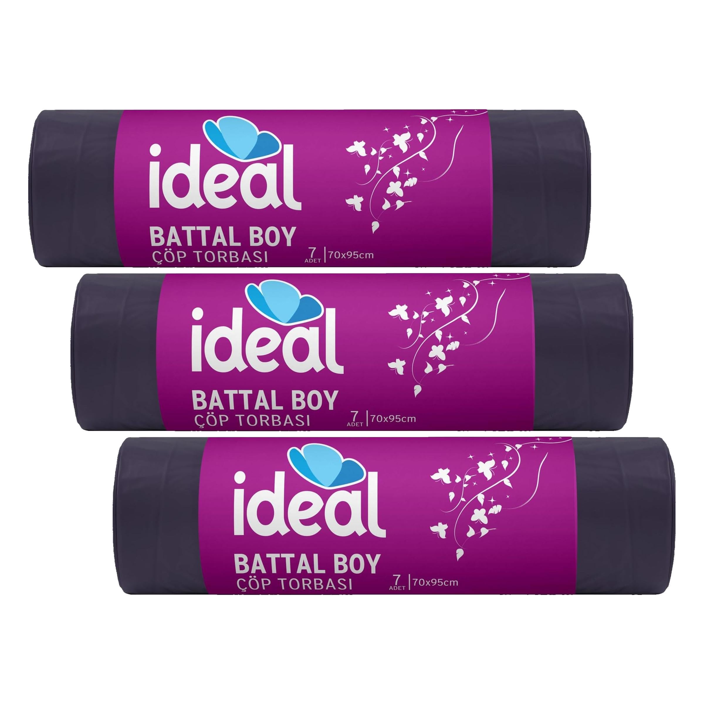 İdeal Battal Boy Çöp Poşeti 7'li 70x95 cm, Sızdırmaz Yırtılmaz Battal Boy Çöp Torbası, Geri Dönüştürülebilir Atık Torbası, Restoran, Kafe, Ofis, İşyeri, Ev, Mutfak için Güçlü Çöp Poşeti Torbası