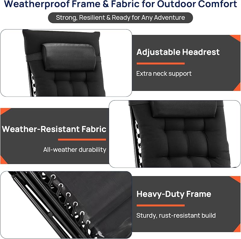 Alpen Oversized Zero Gravity Chair, Portable Patio Lounge Recliner, Black image 5
