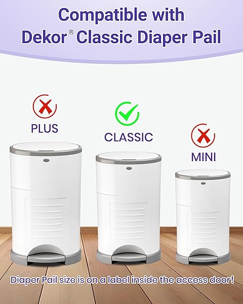 5 Pack Diaper Pail Refill Bags Compatible with Dekor Classic Diaper Pail, 50% Extra Long, Holds Up to 3712 Diapers, Heavy Duty Odor Control, Fresh Lavender Scent - 3