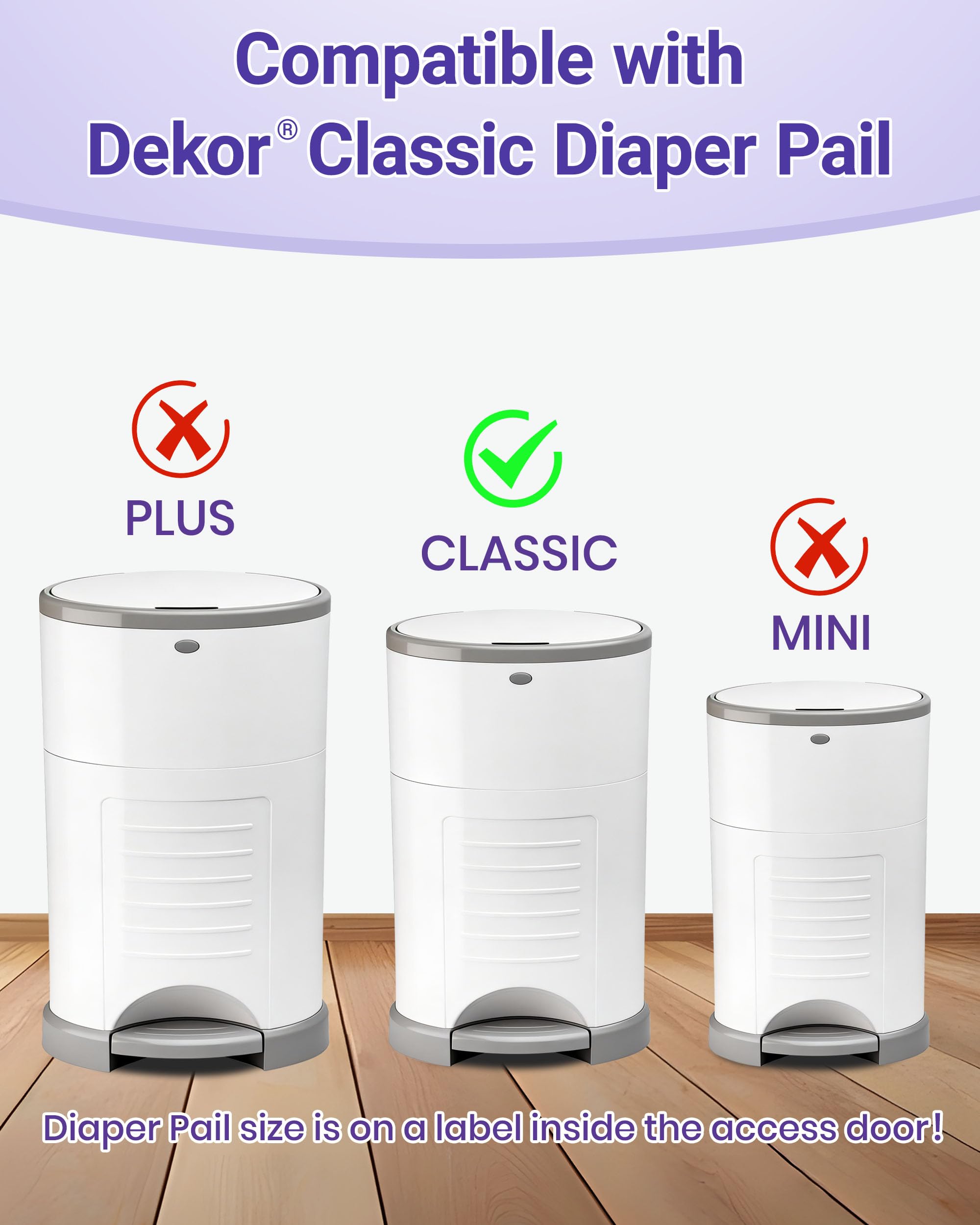 5 Pack Diaper Pail Refill Bags Compatible with Dekor Classic Diaper Pail, 50% Extra Long, Holds Up to 3712 Diapers, Heavy Duty Odor Control, Fresh Lavender Scent - 4