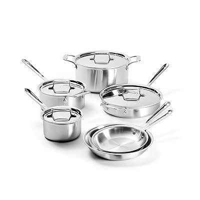 All-Clad D5 Brushed 5 Ply Stainless Steel Cookware Set 10 Piece w/ Frying Pans, Pots and Pans Set, Induction, Oven Broiler Safe 600F, Silver