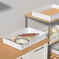 Vista 6 de Paquete de 4 bandejas de plástico a prueba de masa con tapa, contenedor apilable para masa de pizza, color blanco