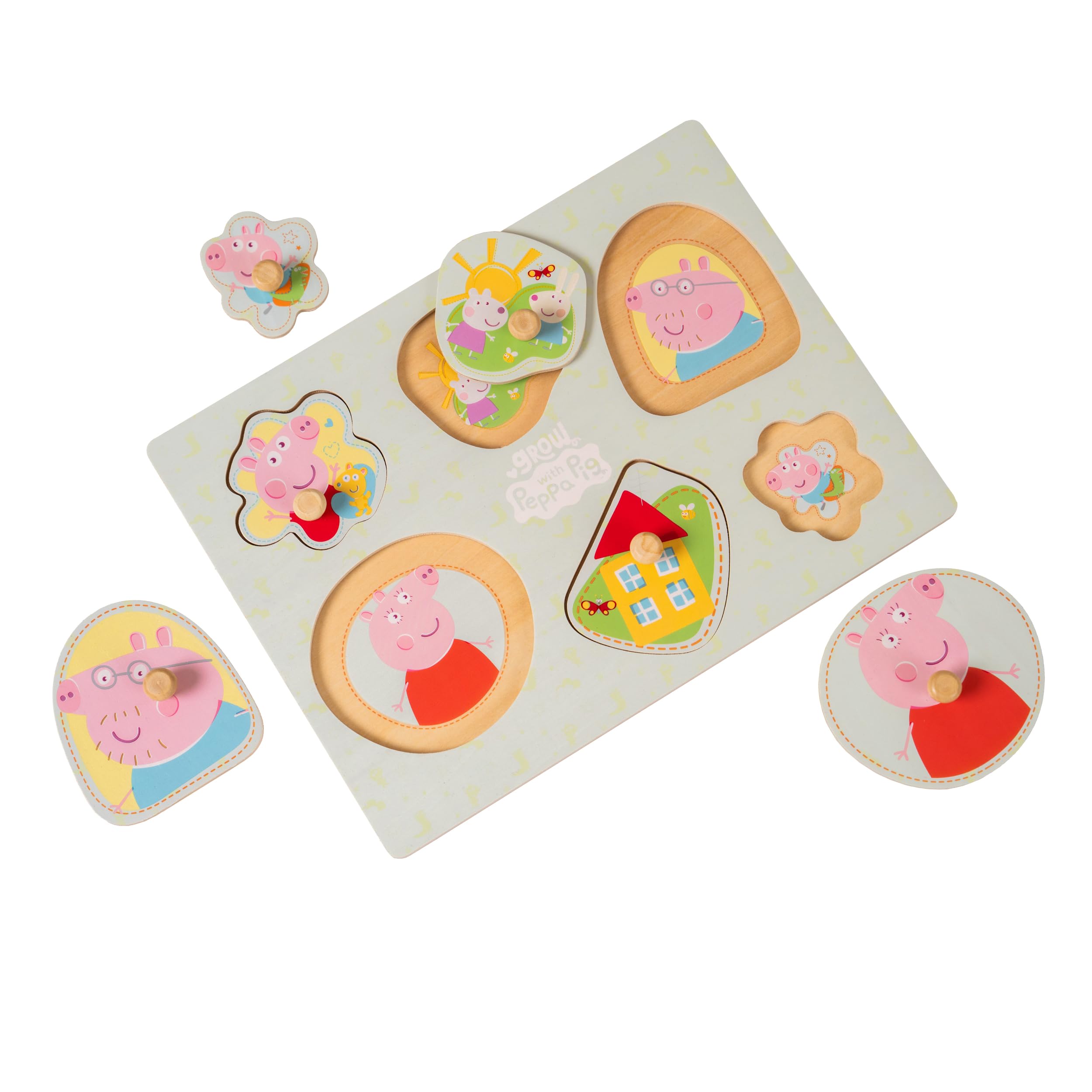 Peppa Pig Wooden Puzzle for Toddlers 12+ Months Wooden Puzzle with Easy-Grip Pieces, Matching & Sorting Toy, Fine Motor Skills Learning Toy