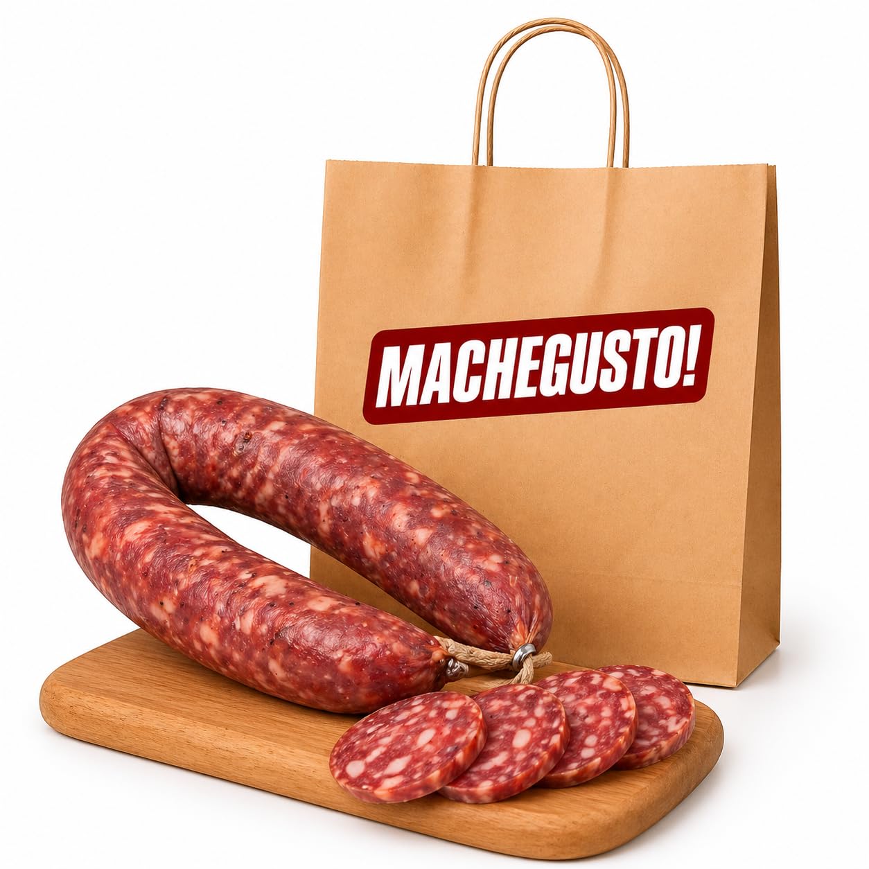 Machegusto!® Saucisse Douce 300g – Charcuterie Italienne Artisanale – Saveur Délicate et Authentique – Affinage Traditionnel – Idéale pour Apéritifs et Recettes Italiennes