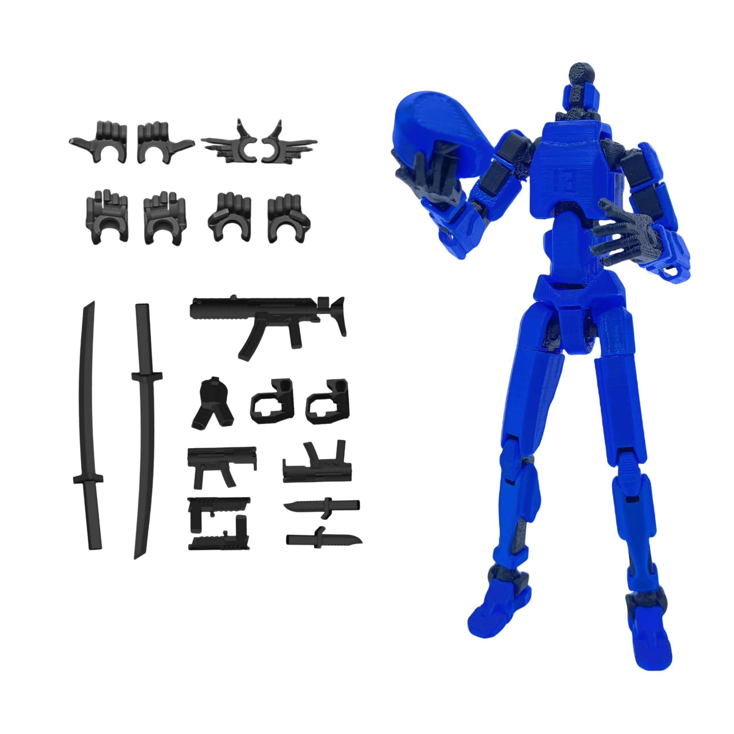 Pre-Assembly 3D Printed 5.54'' Dummy13 Action Figure, Multi-Jointed Tian13, Articulated T13 Desktop Decoration,12 in 1 Accessories, Best Birthday Festival Gift (Blue+Black)
