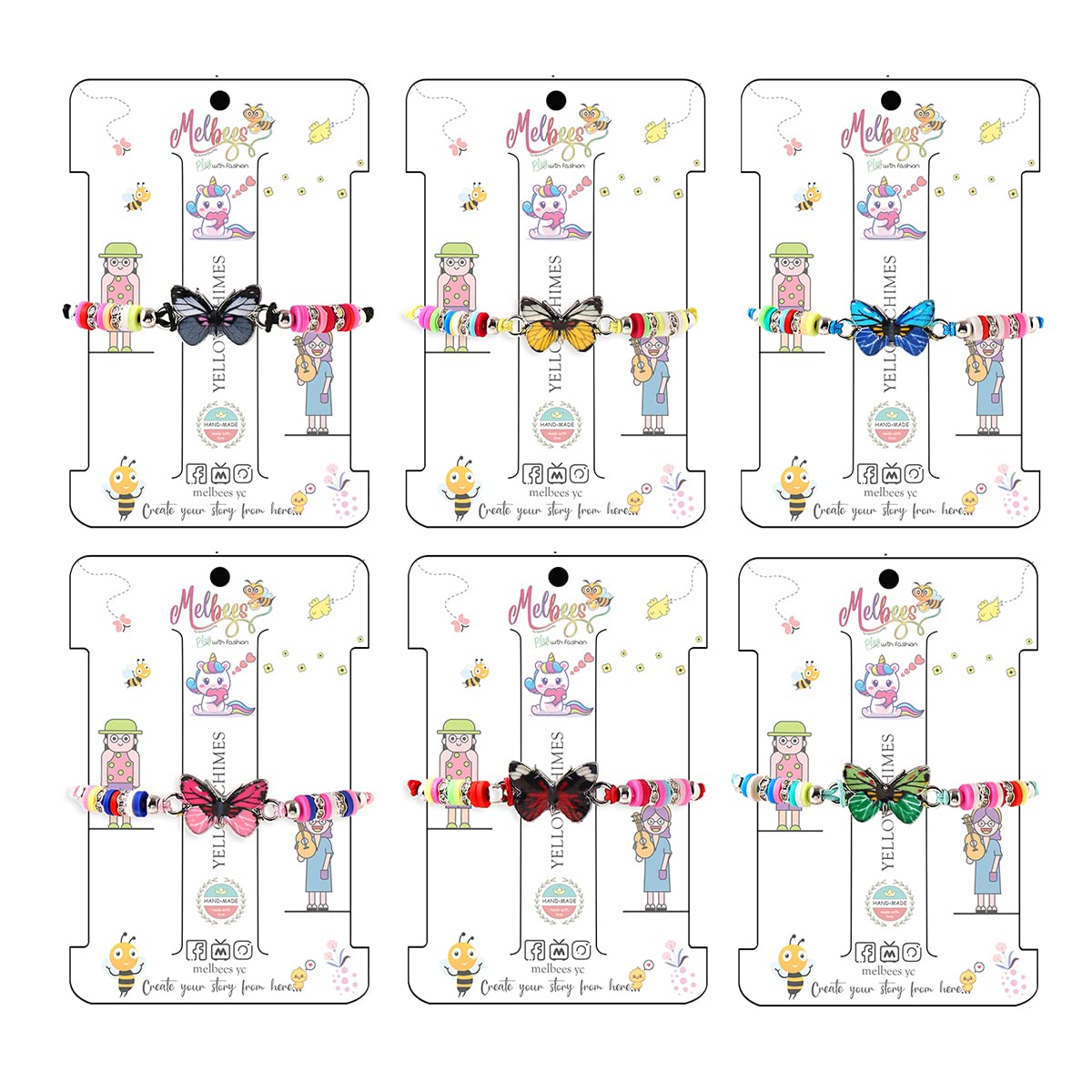 Melbees by Yellow Chimes Kids Jewelry 6 Pcs Kids Bracelets for Girls Birthday Party Return Gifts - Yellow Charm Bracelets with Butterfly, Cat, Flamingo, Unicorn, Owl Designs