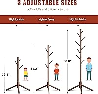 Vista 32 de Perchero independiente con 8 ganchos, 3 alturas ajustables para ropa, sombreros, bolsos, percheros de fácil montaje para entrada, dormitorio, Negro