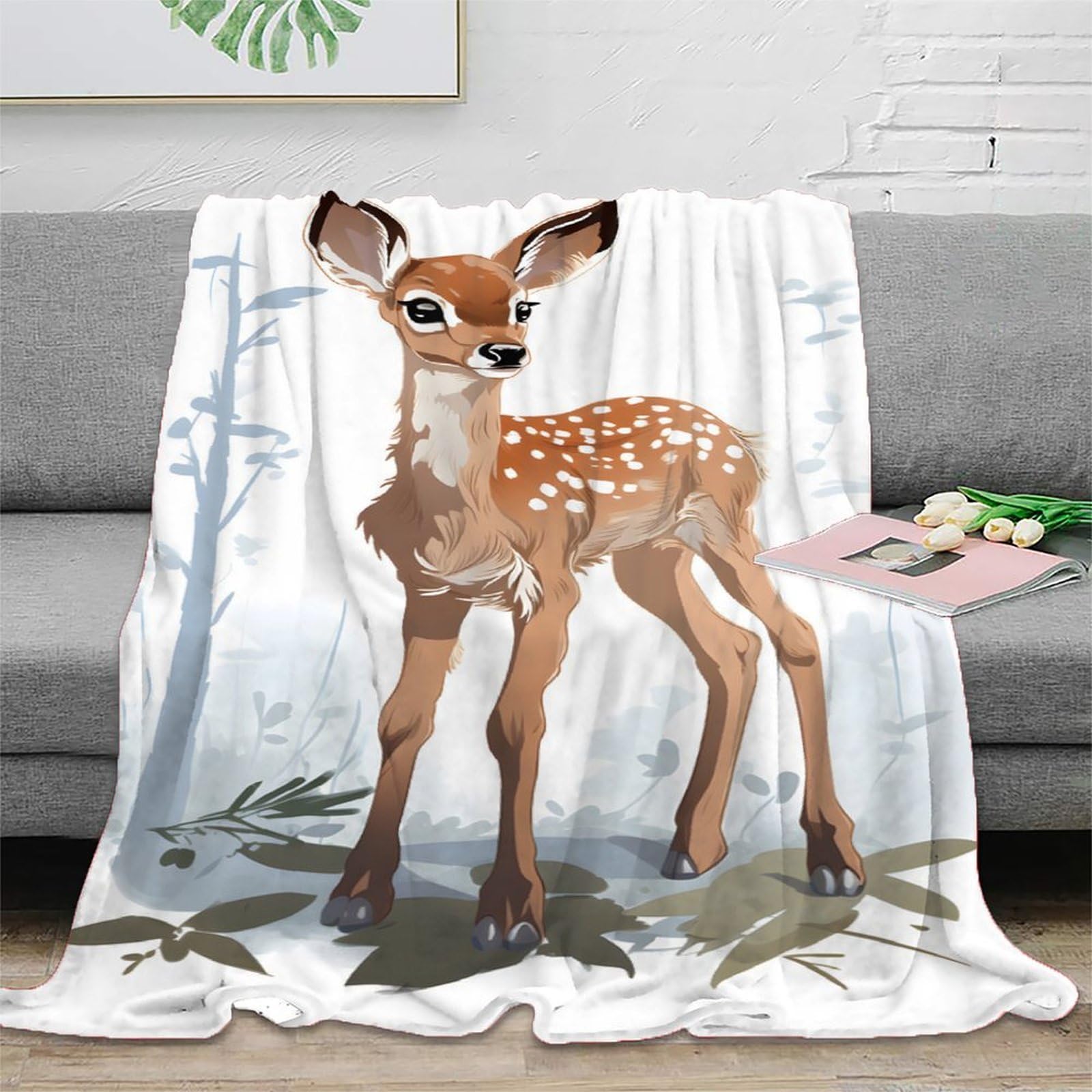 Couverture Polaire Microfibre pour Gaming Soirée Canapé Plaid Cerf