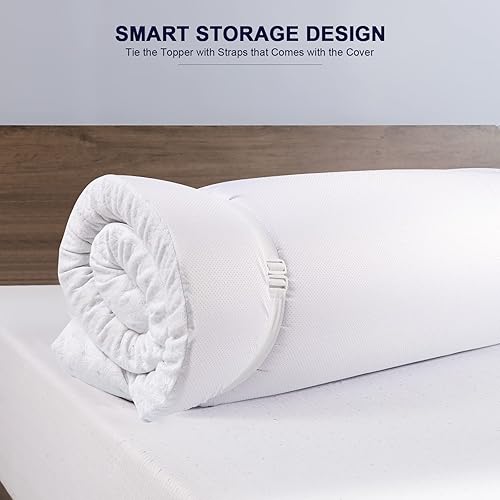 Miniatura 7 de Ferlizer Funda de colchón California King de 3 pulgadas, funda de bambú con cremallera para cubrecolchón, correas ajustables, extraíble y lavable