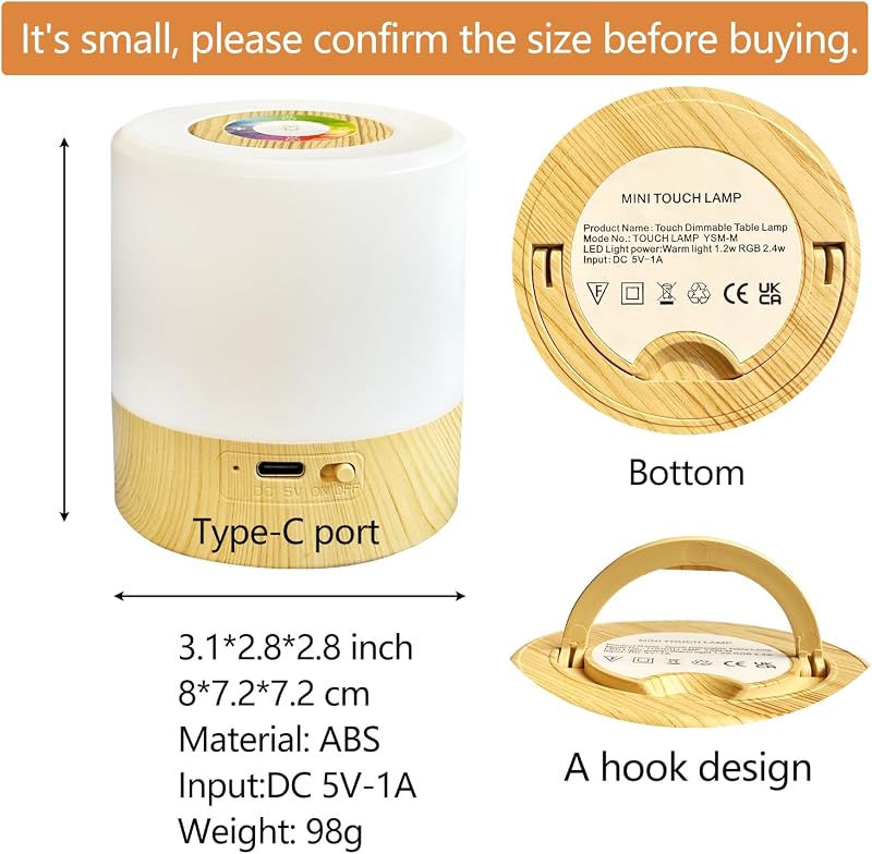 TIYUPA Mini LED Éjjeli Lámpa - Érintésvezérelt, Tölthető, Hordozható Hangulatvilágítás, 5 Fényerőszint, RGB Színváltás, Időzítő, Gyerekszobá