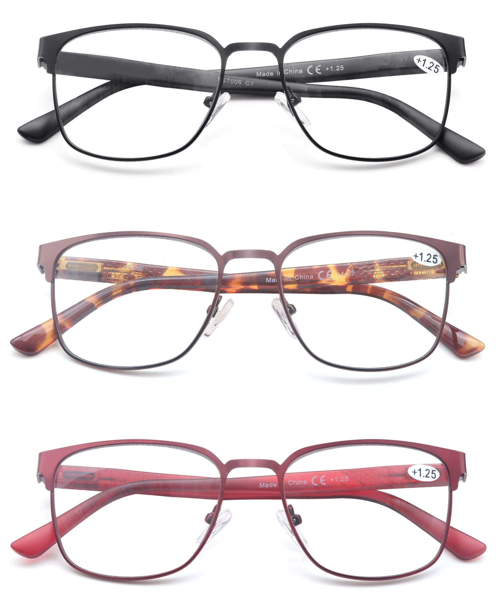 HEEYYOK Gafas de Lectura Mujer&Hombre Bloqueo de Luz Azul Ordenador gafas presbicia,3 Pack Marco de Metal Anti UV Gafas Digitales