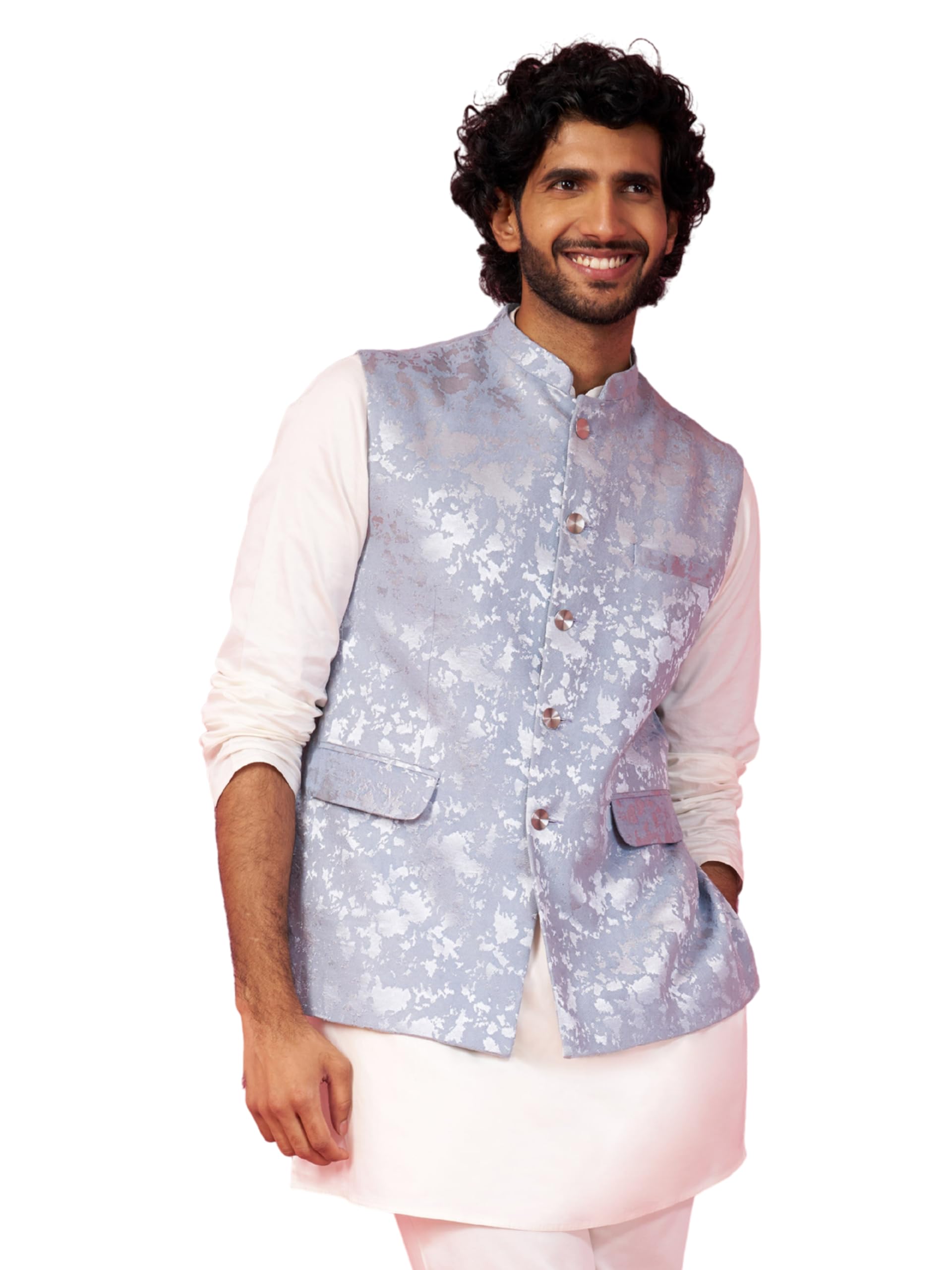 vastramay Men's Grey Monty Jacquard Nehru Jacket - Wedding Abstract Pattern Ethnic Wear-picture-24
